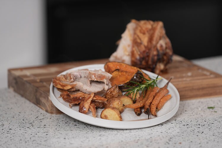 Crispy roast pork with pumpkin recipe